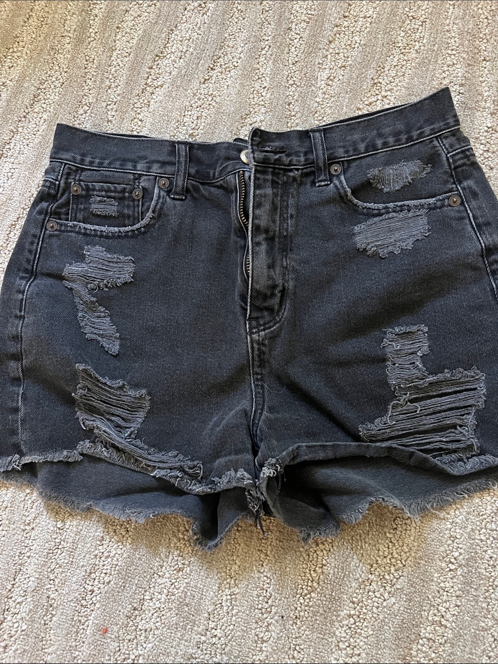 American Eagle Outfitters Black Distressed High-Rise Denim Shorts